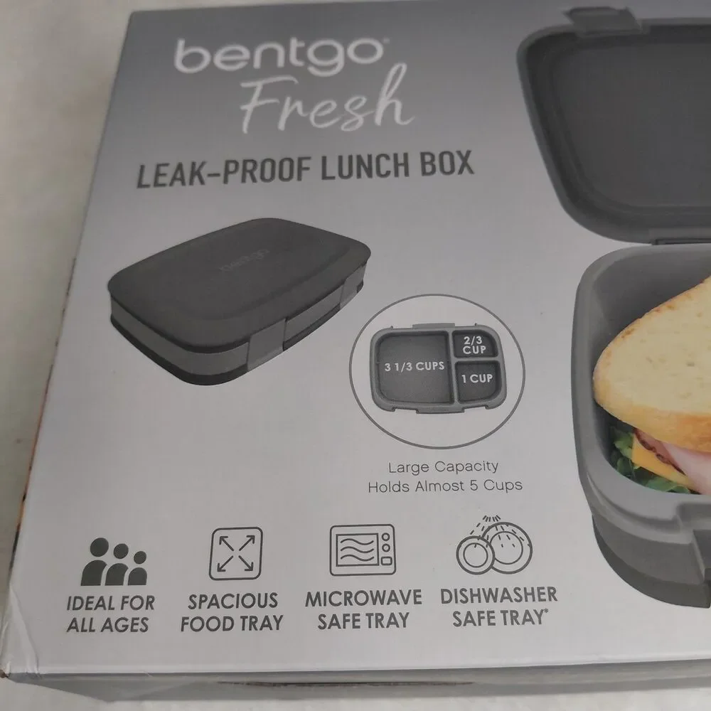 NEW Bentgo Fresh Leak-Proof Bento Lunch Box Charcoal Gray 3/4 Compartments NIB